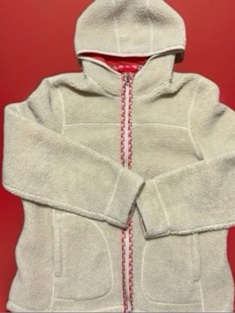 vintage L.L.Bean Berber (or Sherpa) fleece hooded Jacket. women’s size LG